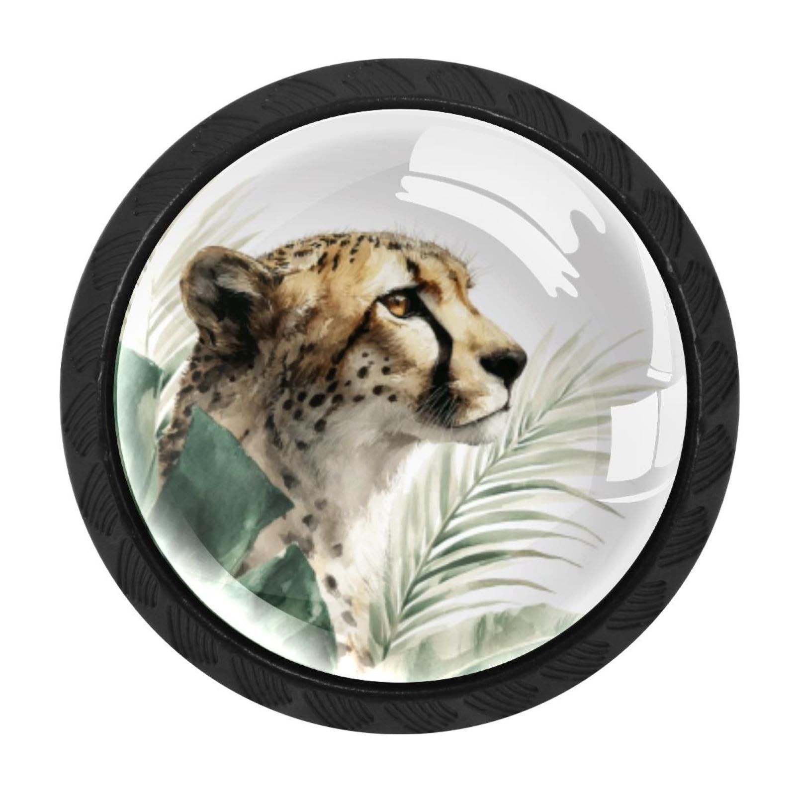 CHENZZZZ Cheetah and Palm Leaves (5) Drawer Knobs Pull Handle Crystal Glass Circle Shape Cabinet Drawer Pulls Cupboard Knobs with Screws for Kitchen Cupboard Dresser Wardrobe etc