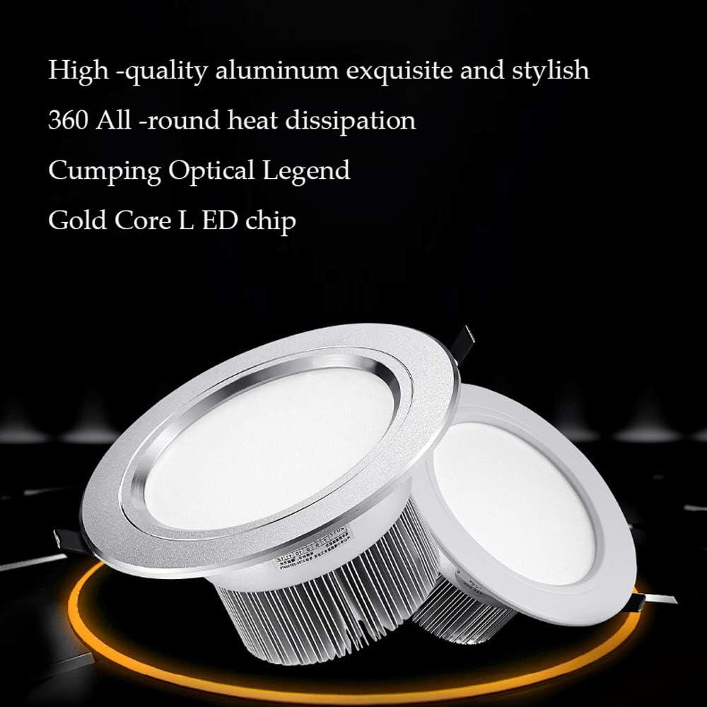 Paquete de 2 Luces LED Empotrables Redondas Plateadas para Techo con Embellecedor de Aluminio Iluminación LED Empotrable para Pasillo Y Dormitorio
