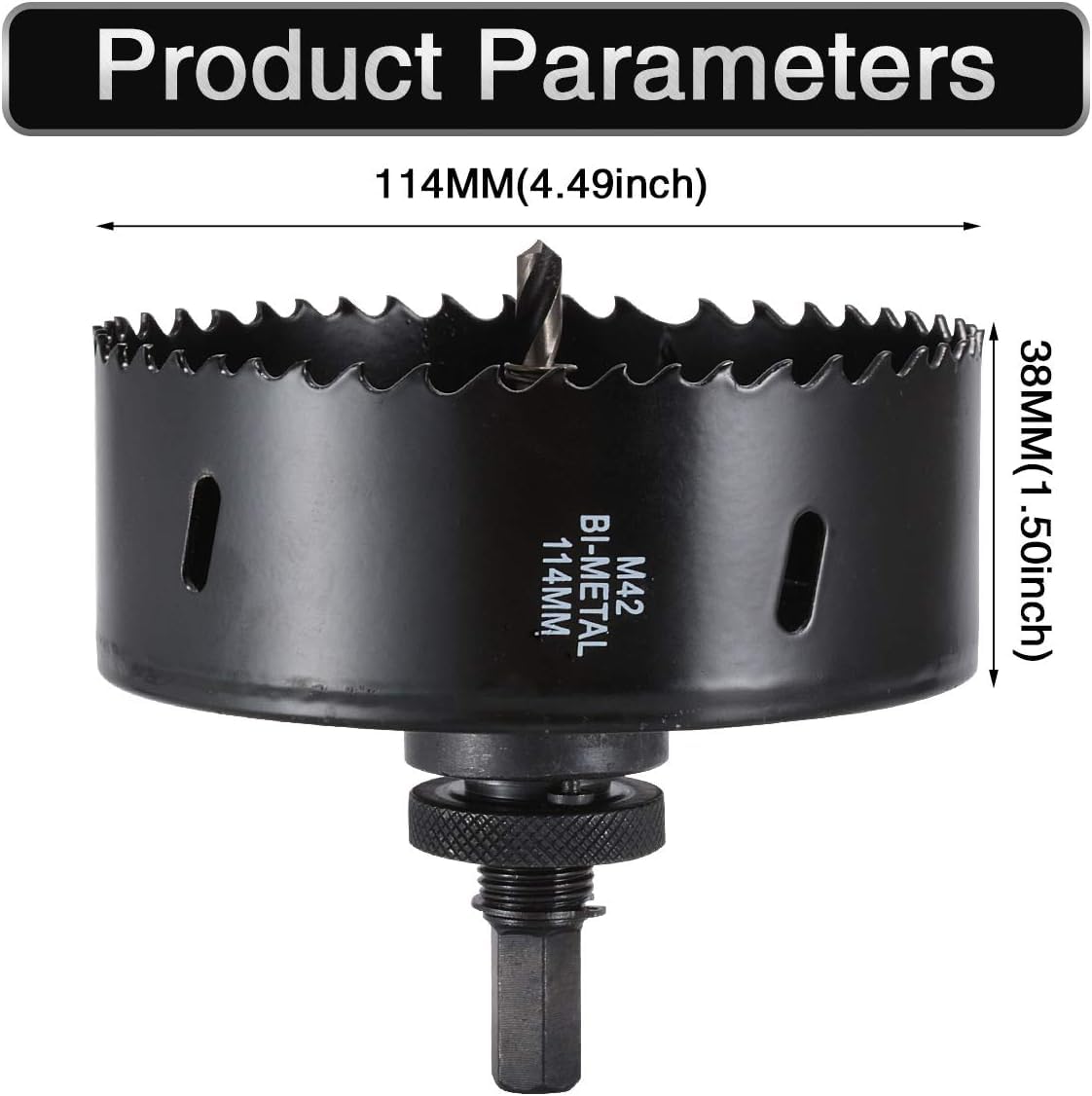 HOHXEN 114mm HSS Hole Saw, High Speed M42 Bi-Metal Wood Hole Dill Bit with Heavy Duty Arbor - Image 2