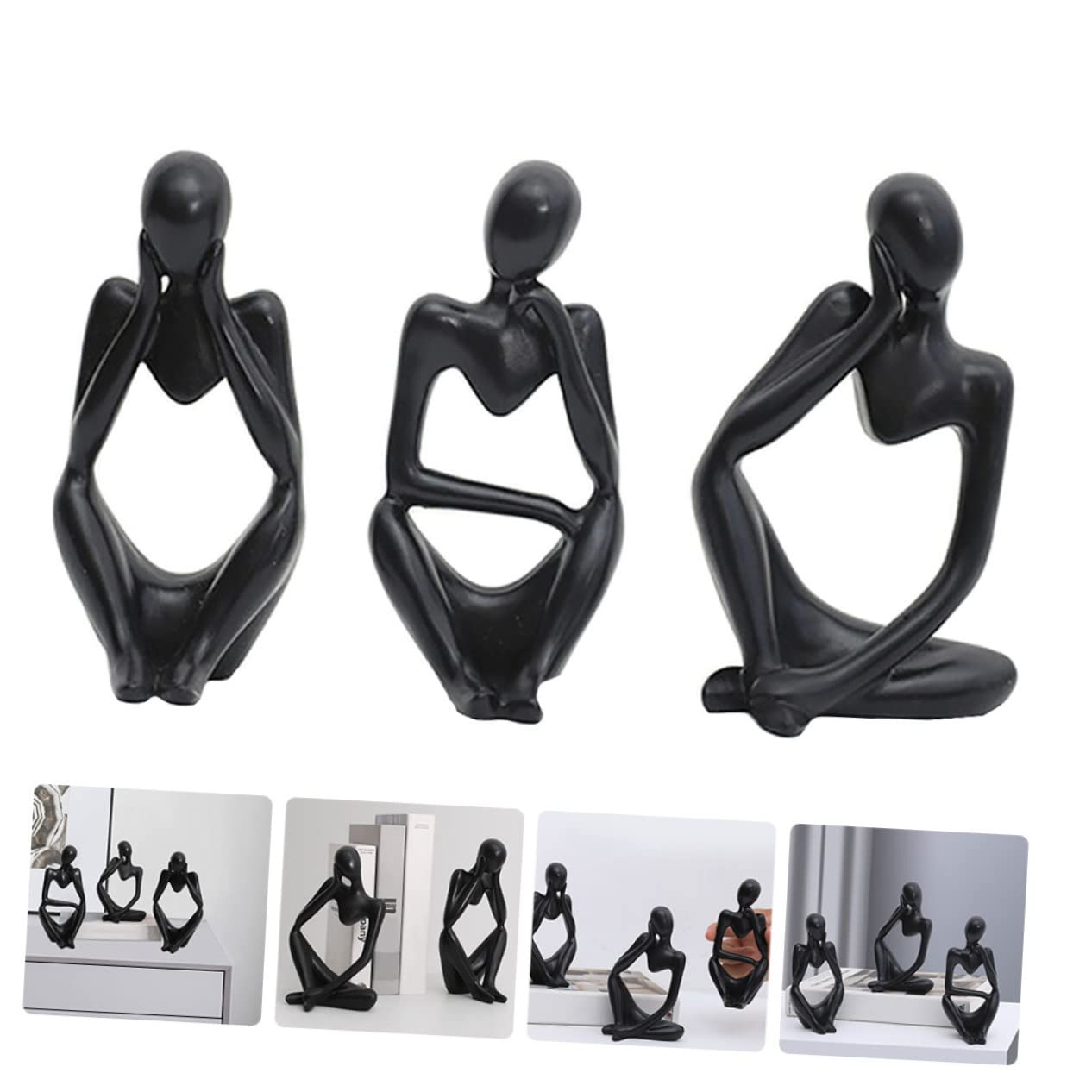 DECHOUS Statuetta Astratta di Figura Moderna 3 Pezzi in Resina Nera | Libreria e Soggiorno, Design Semplice Artistico, Oggettistica da Casa per Tavolo
