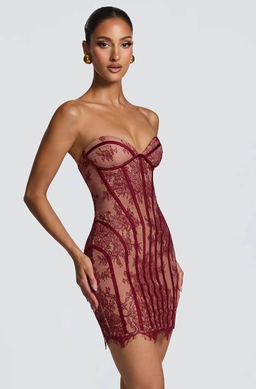 Short Floral Lace Homecoming Dresses for Women 2026 Strapless Corset Tight Mini Prom Cocktail Dress - Image 4