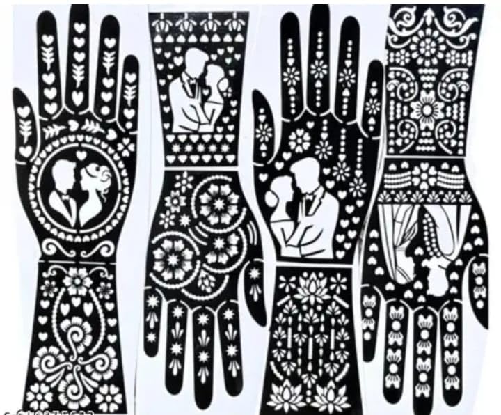 Image of Mehndi Tattoo Stencils for Hands | Reusable Henna Stencil Stickers for Women & Girls | Easy-Use Arabic & Floral Mehndi Design Templates | Temporary Tattoo Stencils for Festivals, Bridal, Karwa Chauth & Eid (16)