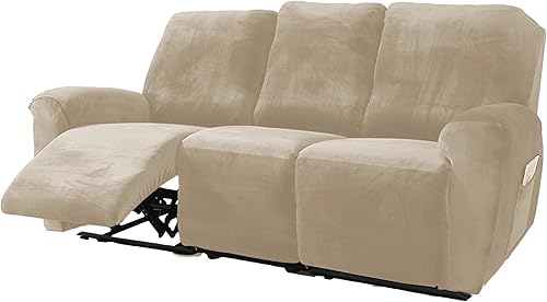 Miniatura 31 de NORTHERN BROTHERS Fundas de terciopelo para sofá reclinable de 8 piezas de 3 plazas, funda elástica para sofá reclinable, funda gruesa y suave, Gris