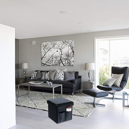 Miniatura 4 de Attraction Design Banco otomano de almacenamiento de piel sintética, taburete reposapiés plegable, asiento acolchado, cubo de almacenamiento, banco