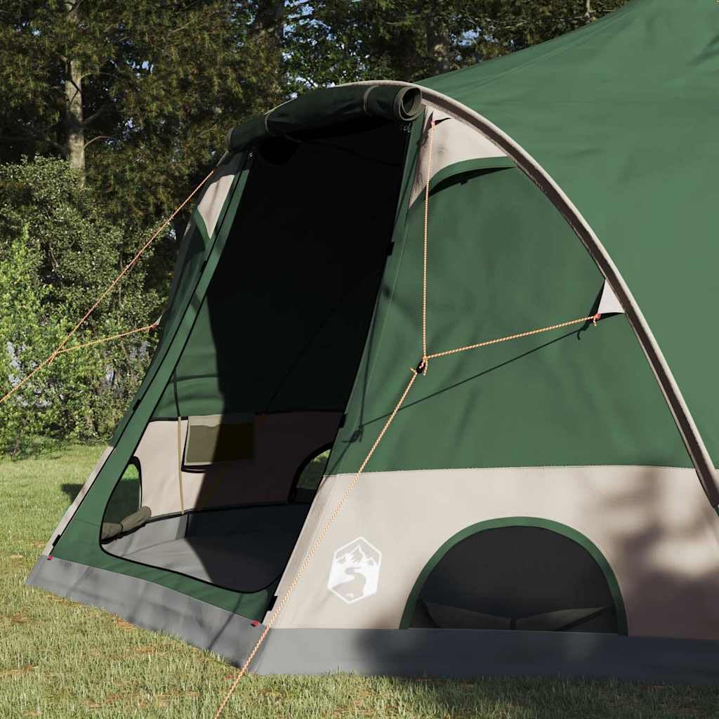 Dome Zelt für 4 Personen mit Dach Grün 505 x 450 x 248 cm, Familienzelt aus 185T Polyester mit PU-Beschichtung, stabilen Stahlstangen, Belüftungsfenster und E-Port, inklusive 12