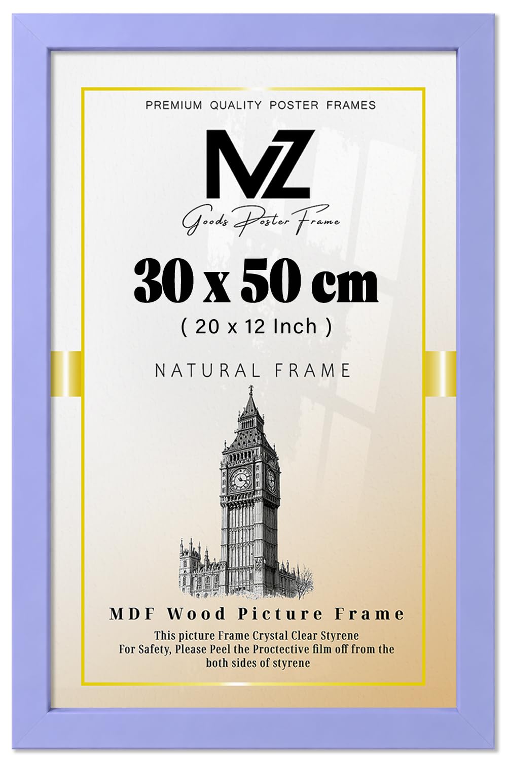 MZ GOODS | MDF Poster Frame (30 x 50 CM) 50 for Art, Portrait & Wall Gallery, MDF Wood Finish, Comes with Easy Hanging Hooks [ Purple ]