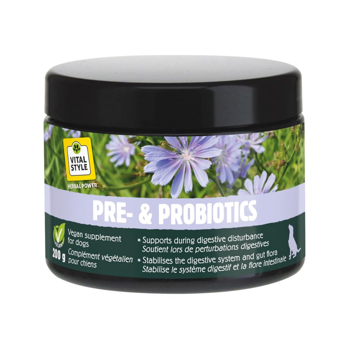 Pre- i probiotyki – prebiotyki i probiotyki dla psa – regeneracja jelit – wspomaga zdrową florę jelit i trawienie – w przypadku biegunki – 100% naturalny – 200 g proszku