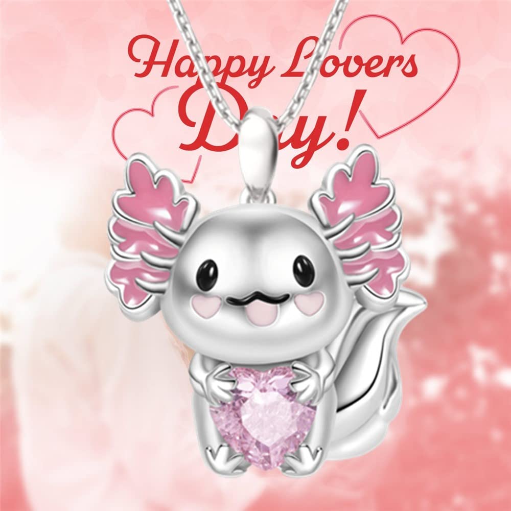 Collana Anime con ciondolo pendente Axolotl figure con Strass brillante zircone donna ragazzi ragazze mamma Hip hop Punk Trap regalo colore argento e catenina acciaio inossidabile festa