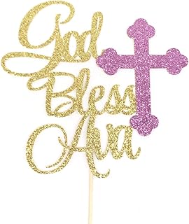 Atelier Elegance Any Name, God Bless Cake Topper, First Communion Cake Topper, Baptism