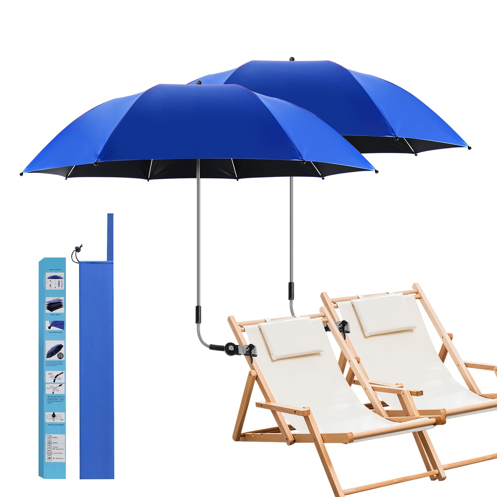 panthem 2 PACK Sonnenschirm für Stuhl mit Universal Klemmhalterung, UV Schutz 50+ 360° Verstellbarer Klein Strandschirm für Liegestuhl Balkonstuhl Gartenstuhl Campingstuhl Terrassenstühle Strandstuhl