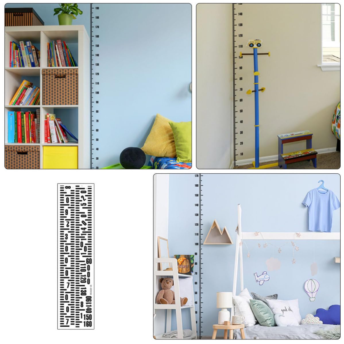 Mikinona 3 Sets Height Growth Chart Wall Decal for Measuring Sticker Wall Sticker Reusable Minimalist Black PVC for Kindergartens and Households