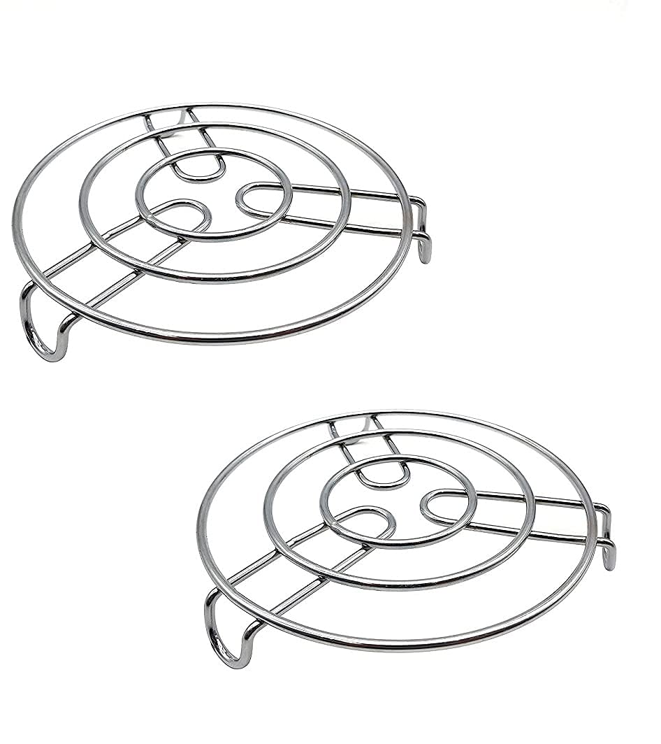 LSARI Stainless Steel Trivet | Heat Resistant Hot Plate Dishes Holder Trivet | Round Steamer Rack Stand | Steel Pot, Cooker, Donga Stand Pack of 2