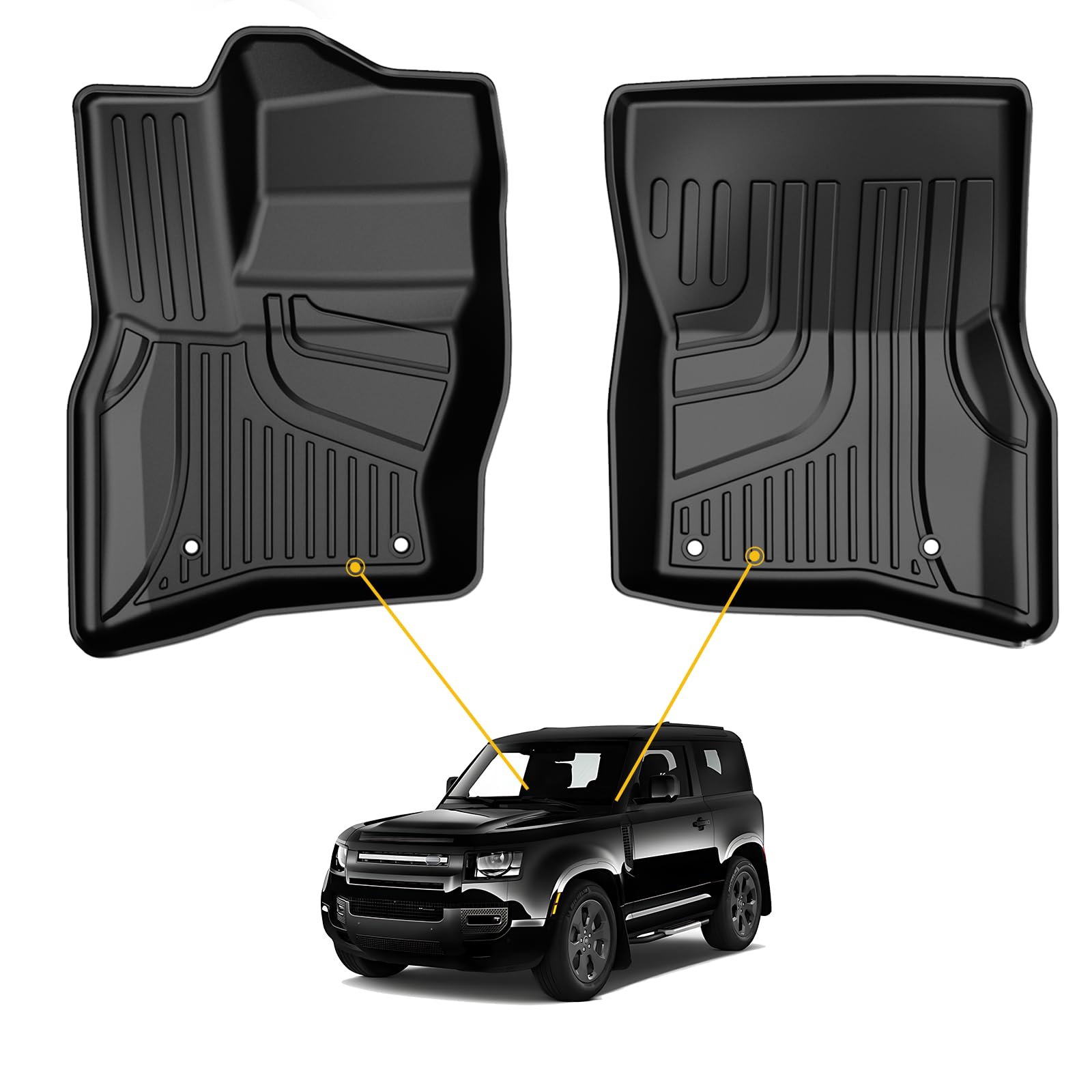 Original 2020-2024 Defender 90/110 Floor Mats for Land Rover Defender 90/110 Front Row - Custom Fit All Weather Floor Liners - 3D Shaped Laser Measured 1st Row Floor Mats for Defender 90/110 All Model