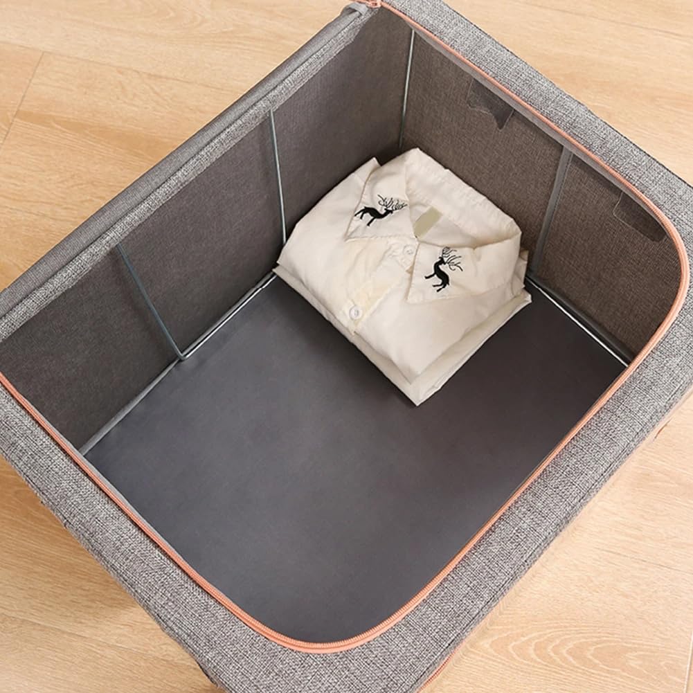 Debrymn 3Pcs 24L Grey Fabric Clothes Storage Bins with Metal Frame, Foldable, Stackable, Transparent Windows, Zippers, Durable Handles - Image 2
