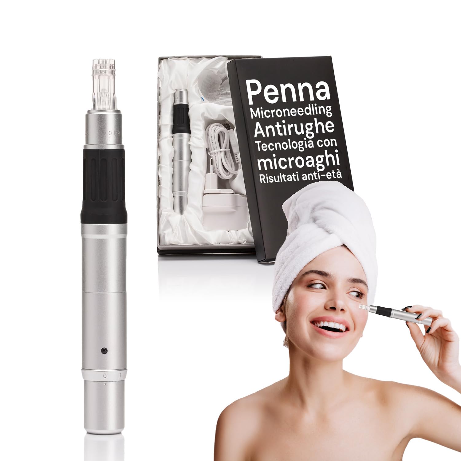 Avilia Dermapen Professionale Viso Penna Microneedling Antirughe 17x20cm - Dispositivo Agopuntura Anti-Età per Collagene, Elasticità e Riduzione Segni Acne