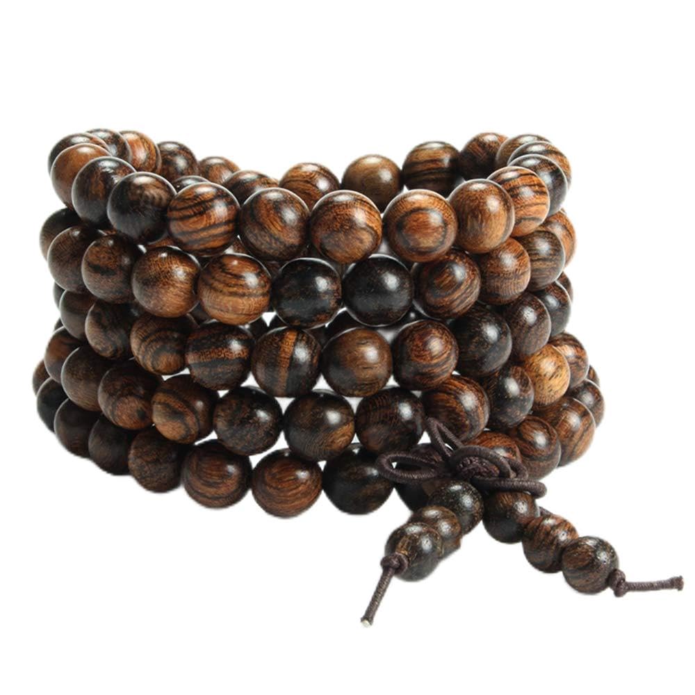 108 Prayer Beads Bracelet 8mm Natural Wood Tibetan Buddhist Buddha Mala Meditation bead bracelet/Necklace for Men Women in gift box