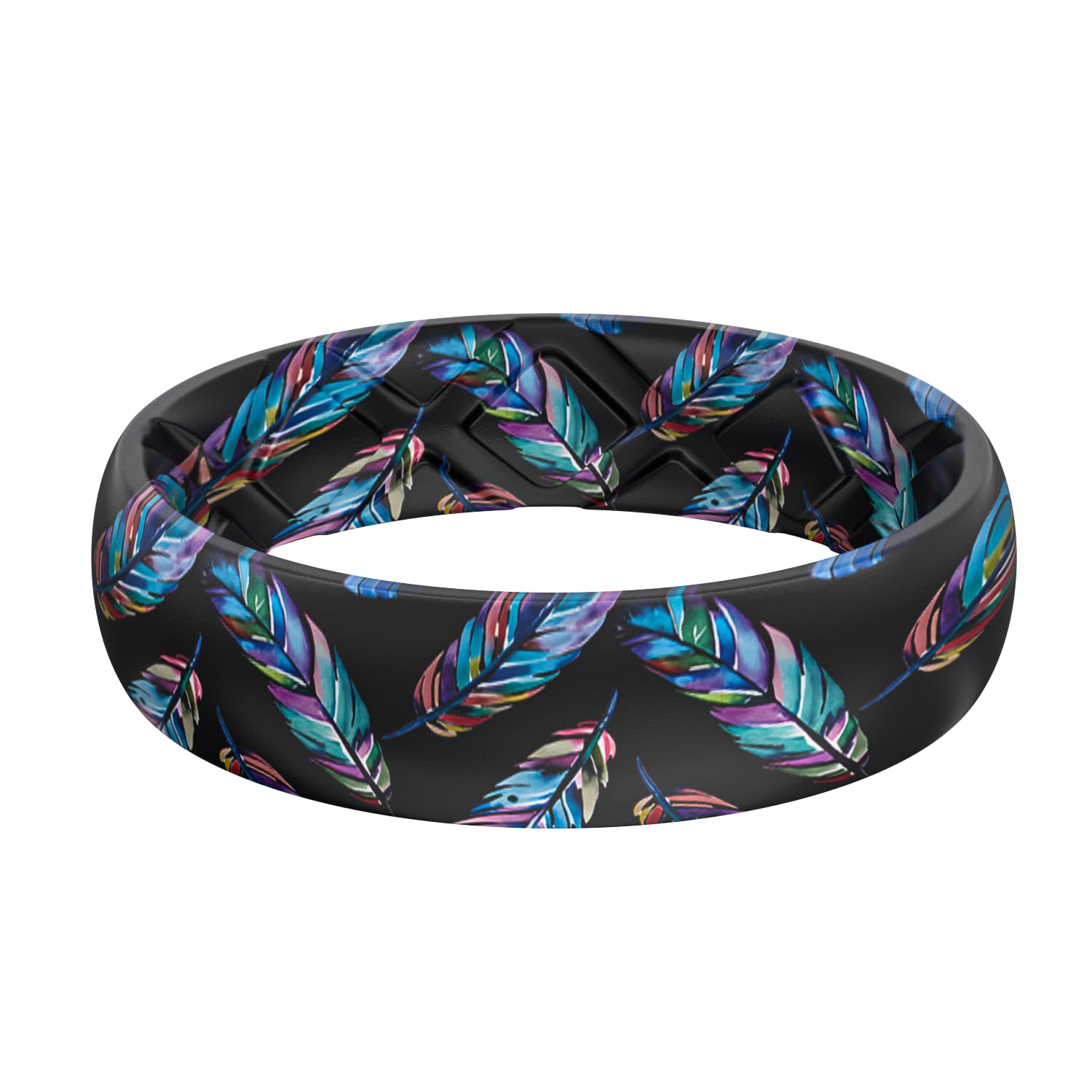 Egnaro Silicone Statement Ring Women, Floral Patterned Rubber Wedding Band