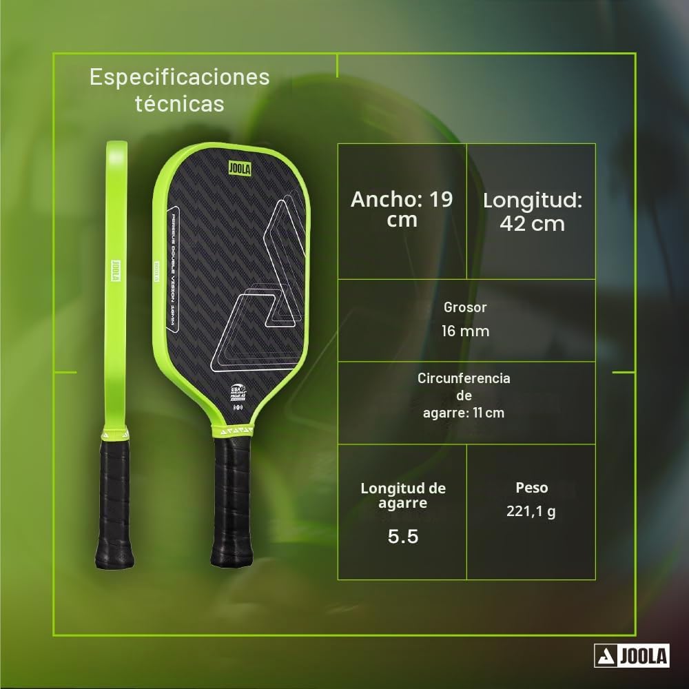 JOOLA Perseus Double Vision Pickleball Paddle,Charge Green,16mm,Pala homologada por la USAP