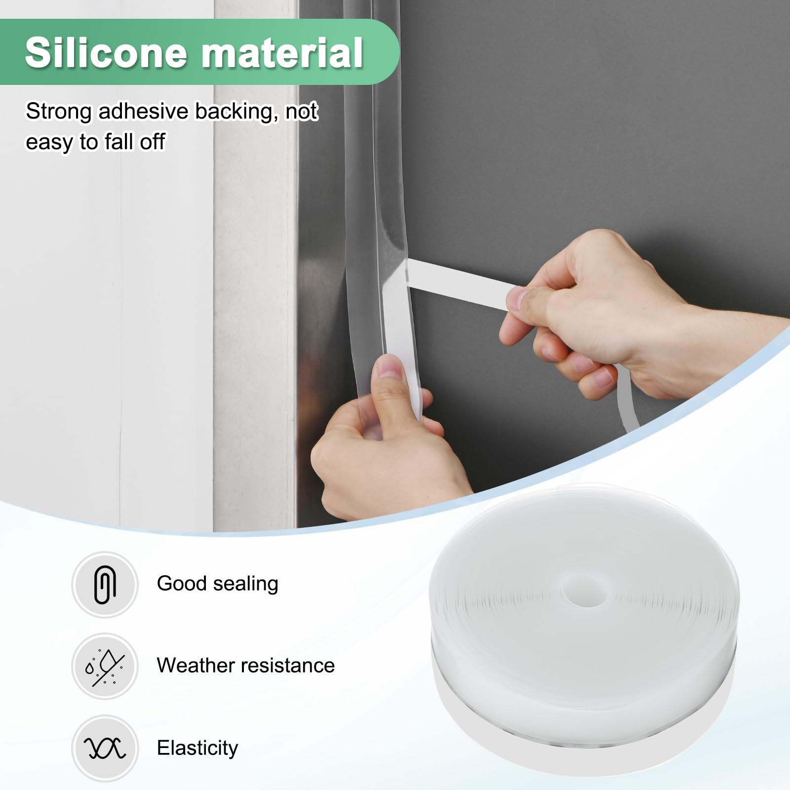 M METERXITY Weather Stripping Door Seal Strip, 1.37 Inch(35mm) Silicone 32.8 ft Draft Stopper for Windows Gaps/Shower Door - Image 2