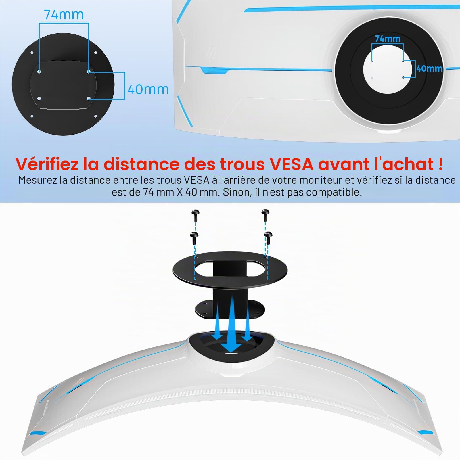 PUTORSEN Montior Adaptateur VESA Compatible avec Les Samsung Odyssey G9, Neo G9, CRG9, CHG9, CHG90, Motif VESA 100x100