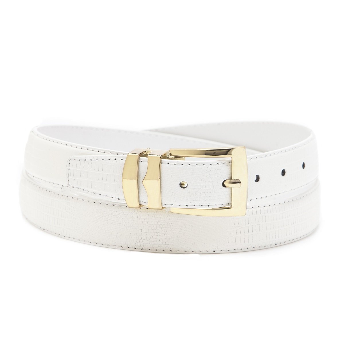 Concitor Men's Wide Bonded Leather Belt WHITE LIZARD Skin Pattern Gold-Tone Buckle sz 40