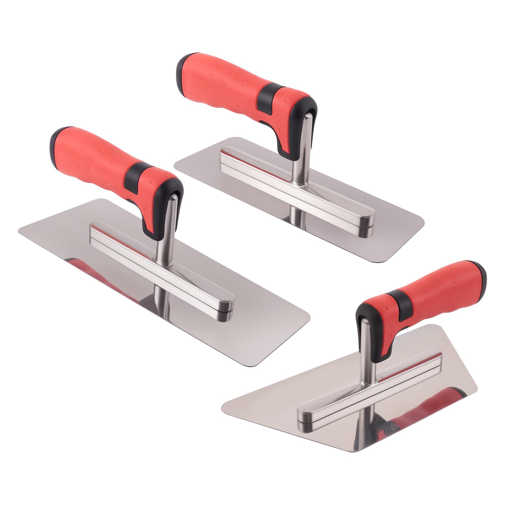 muqeu Polished Stainless Steel Finishing Trowel Set(3-Pack), Paint Plastering Hand Tool with Handle