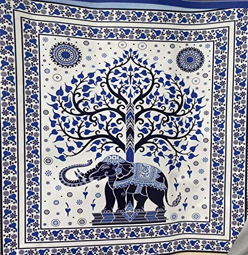 HCZ Colchas Multiuso India,Tapiz Decorativo Pared (240x210cm). Pañuelo Pareo Toalla Grande. para Playa Dormitorio salón decoración. Estilo Hippie étnico. 100% Algodón. (Beige/Azul)