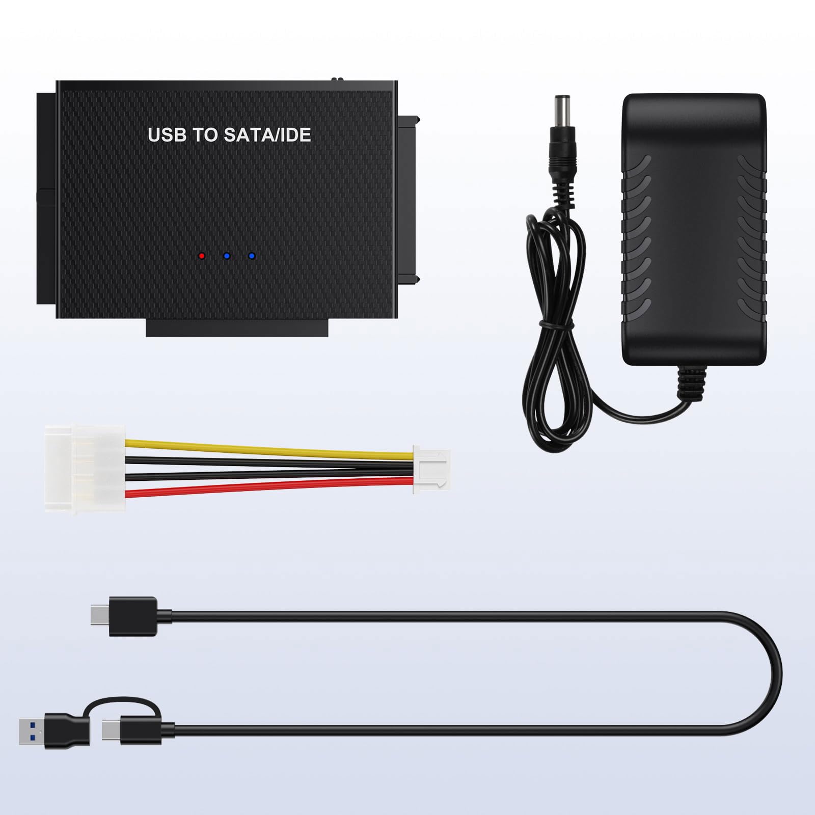IDE adapter USB, USB 3.0, adapter do dysków twardych z zasilaczem 12 V 2 A do 2,5 i 3,5-calowego HDD/SSD, adapter IDE SATA kompatybilny z Windows 10/8/7/XP/Vista, Mac OS, Linux itp