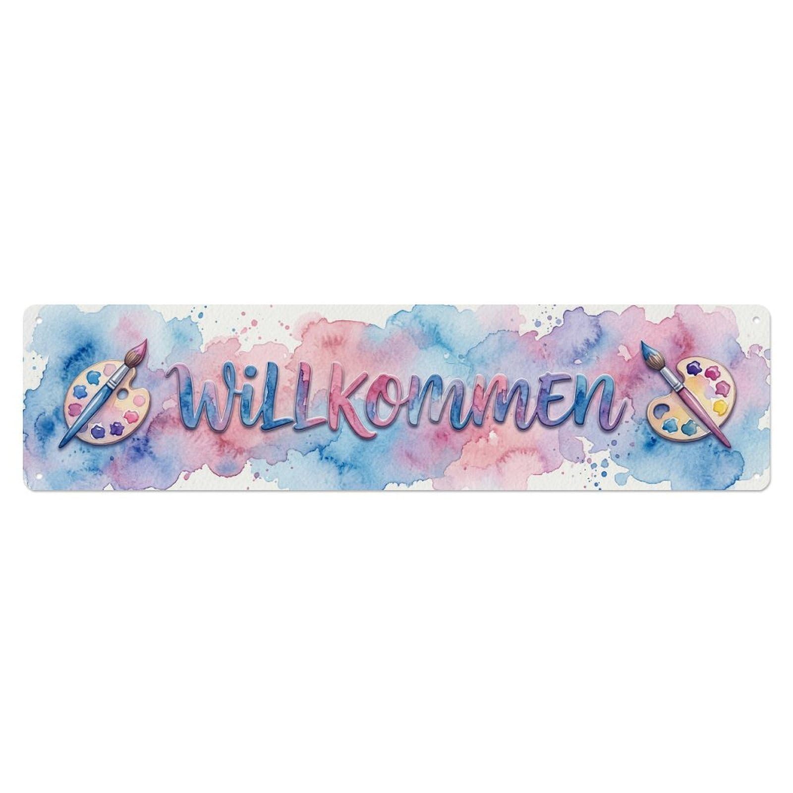 Watercolor Paint Splash Artistic Welcome Metal Tin Skinny Sign Plaque Wall Decor for Cafe, Club Bar, Office, Home Garden Metal Poster 4x16Inch