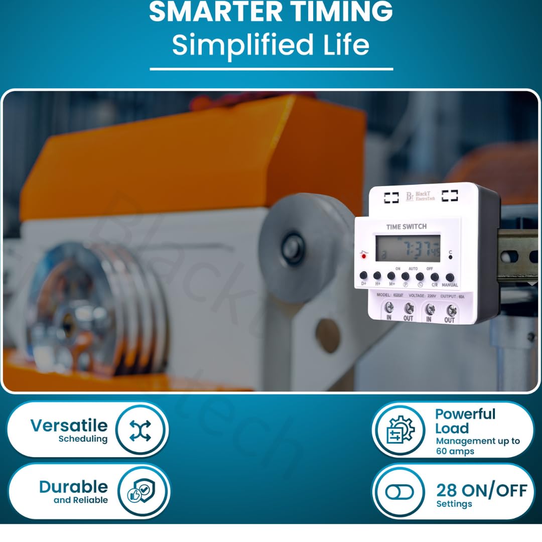 Blackt Electrotech: (BT41D10) 65 Amps 230V High Load Digital Timer Switch Relay DIN Rail, Programmable Automatic On/Off 1