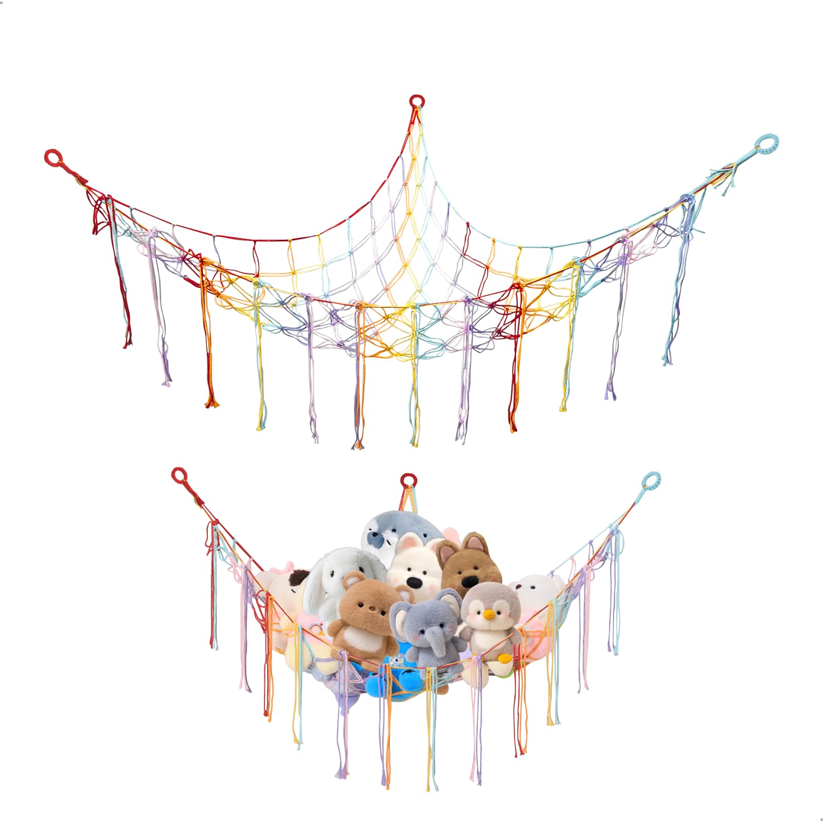 Filet Rangement Peluches Macramé – Hamac Suspendu Bohème Grande Capacité – Organisateur Mural Chambre Enfant Bébé