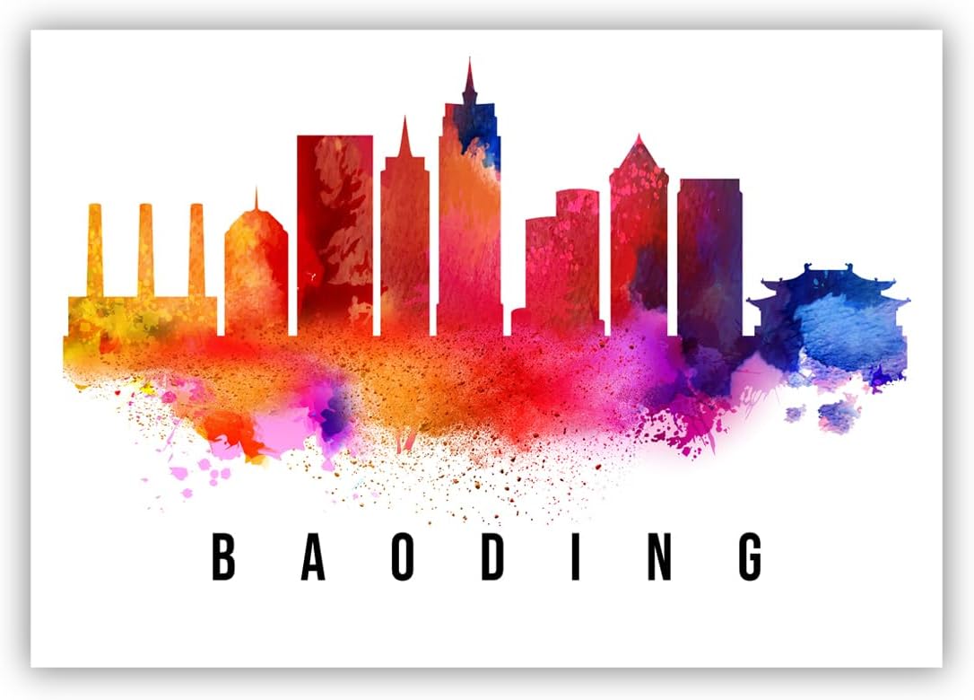 Pera Print China Poster, China-Baoding Poster, China Illustration Skyline City Poster, Modern Skyline Poster, Cityscape and Landmark Print, Home-Office Wall Art Decoration