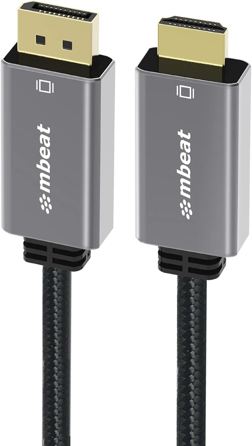 MBEAT Tough Link 1.8m 4K/60Hz Display Port to HDMI Cable - Connects DisplayPort to HDMI 4K@60Hz 3840×2160, Gold Plated, Aluminium, Nylon Braided