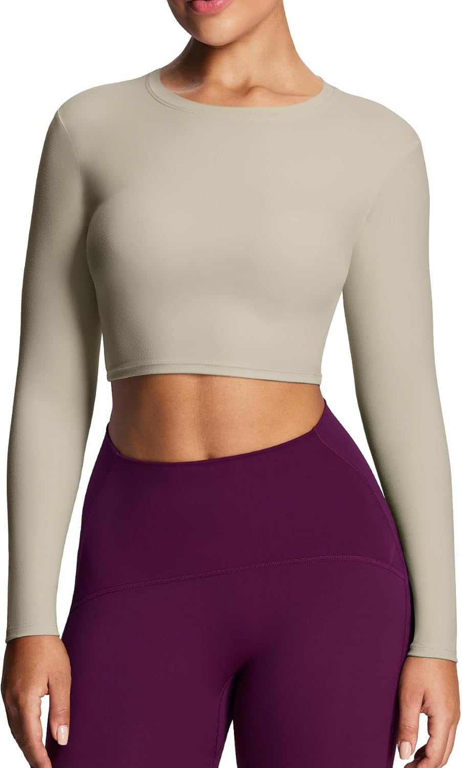 Aoxjox Long Sleeve Crop Tops for Women Classic Longline Workout Fitness Cropped T Shirt Top