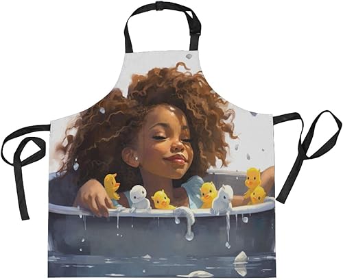 RPLIFE a Girl Laying into a Jacuzzi of Duckies - Delantal de cocina para mujer, bolsillos de delantal, delantal impermeable para cocinar, delantal