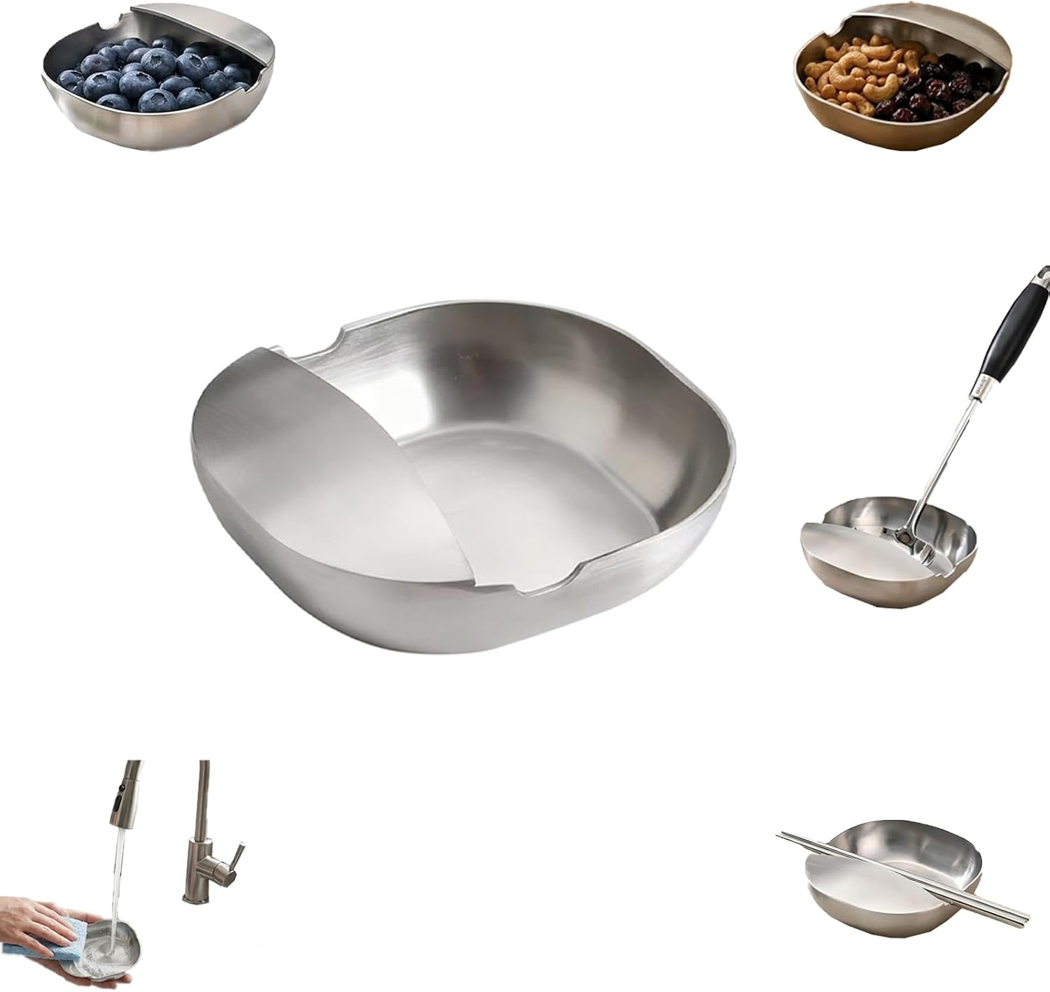 Stainless Steel Spoon Rest & Multipurpose Kitchen Utensil Holder, Self-Standing Ladle Holder with Stable Base, Household Cooking Utensil Rest for Spatula, Ladle (Silver,2 PCS)