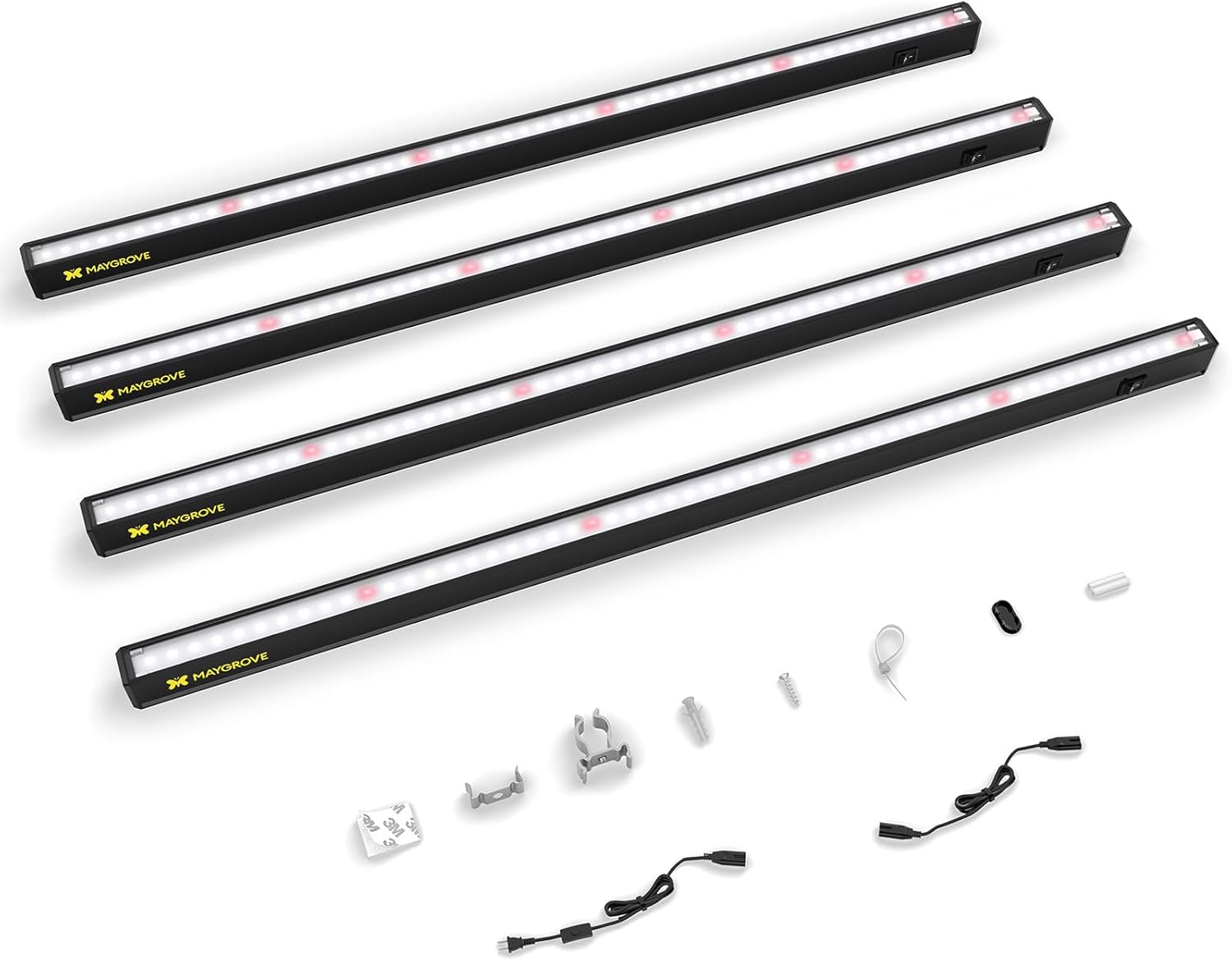 Grow Lights for Indoor Plants 2FT, Red-Enhanced Full Spectrum 5000K Grow Light, 60W(4 x 15W), T5 LED Grow Light Strips for Leafy Greens and Vegetables, High PPFD, Linkable, Black, 4-Pack