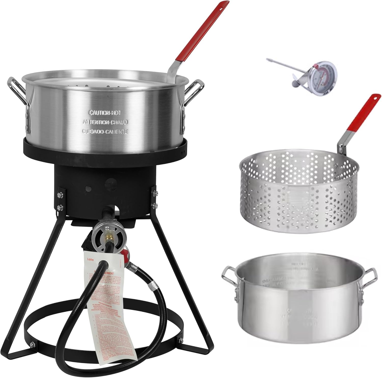 Red Mountain Valley 10.5 Qt Outdoor Propane Fish Fryer Pot Kit with Aluminum Strainer Basket, Thermometer for Boiling and Frying, 50,000 BTU Burner, 0-5 PSI Regulator, Full CSA Approved Fish Cooker