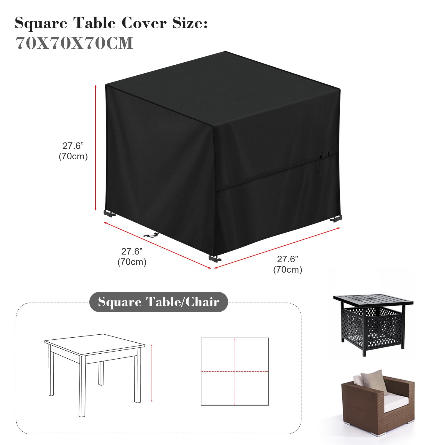 LAMUNI Funda Mesa Jardin Impermeable 70x70x70cm Funda Muebles Jardin Cuadrada Cubierta para Muebles de Jardin 420D Tela Oxford Cubierta de Mesa Exterior Funda Protectora Mesa, Anti Viento, Anti-UV