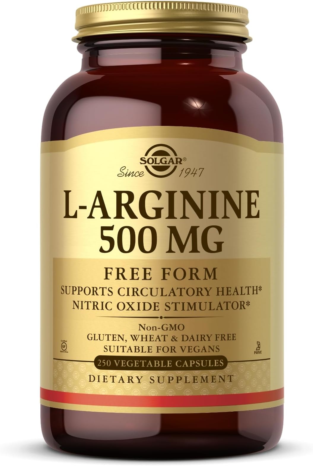 Solgar L-Arginine 500 mg Vegetable Capsules, 250 Count