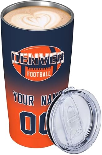 Miniatura 6 de Denver - Vaso de fútbol personalizado con nombrenúmero, vaso clásico de acero inoxidable con tapa y pajilla, regalos personalizados para fanáticos