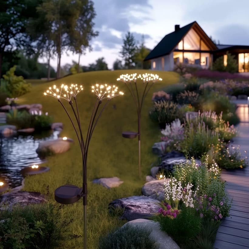 Lampes solaires d'extérieur à piquet lumineuses et étanches pour jardin