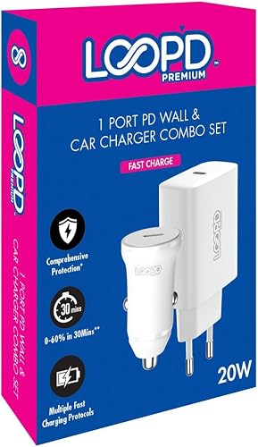 Loopd 20W 1-Port PD Car and Wall Charger, White
