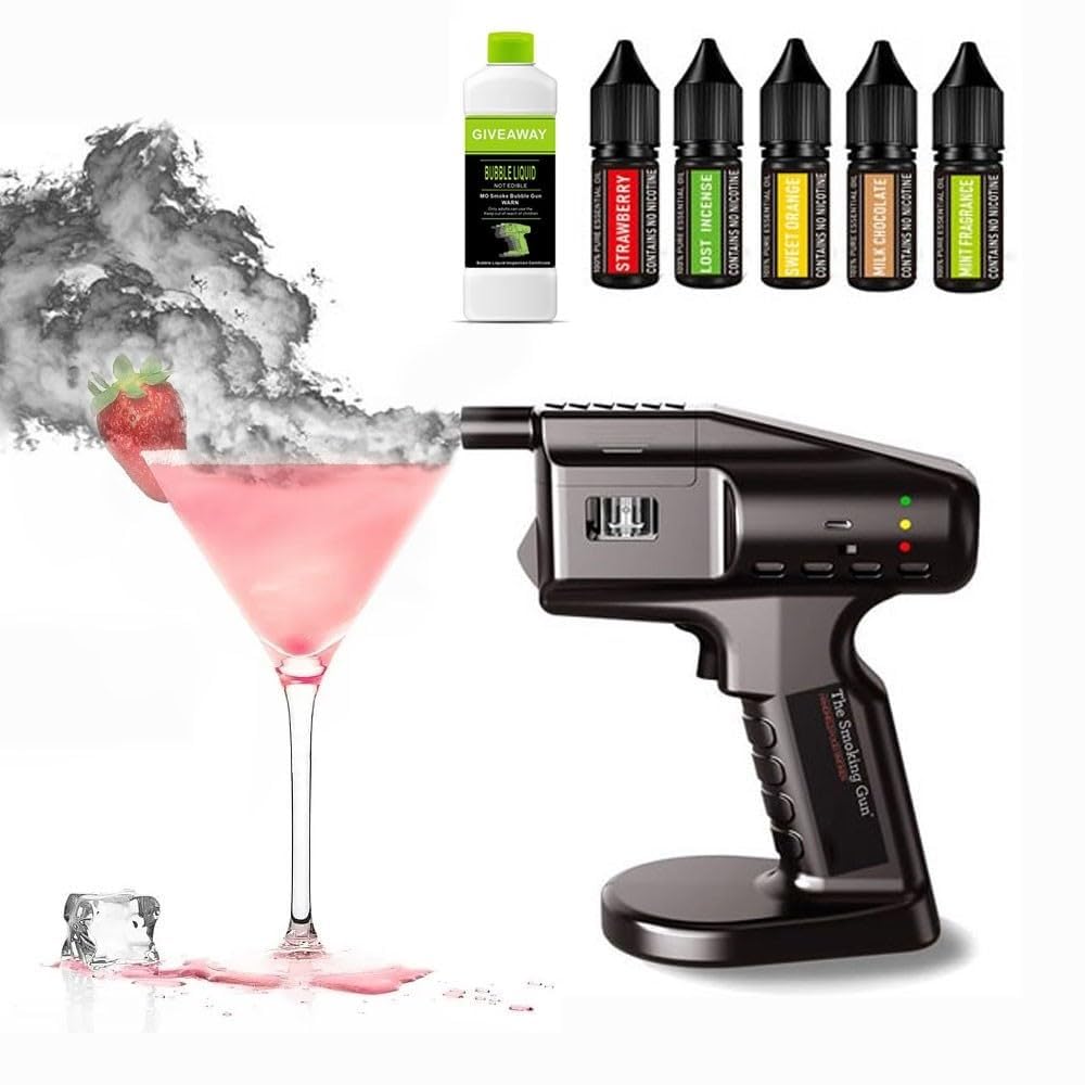 Pistola De Burbujas Ahumada De Mano, Pistola For Ahumar, Ahumador De Alimentos For Barbacoa, Infusor De Humo For Cócteles, Generador De Humo Frío For Alimentos Y Bebidas, Fácil De Transportar, Carga U