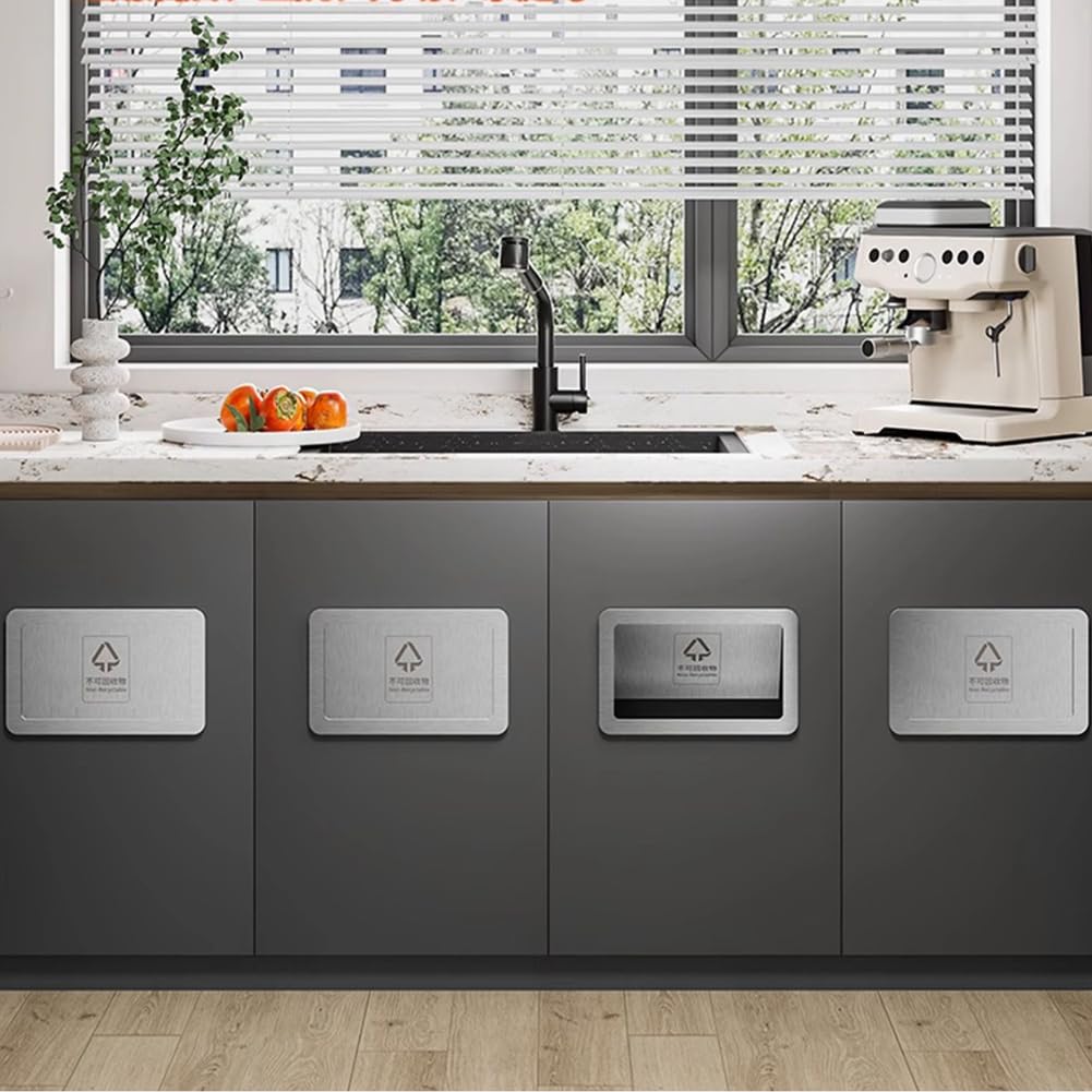 Kitchen Cabinets Recessed Trash Bin Lid, Side Mount Trash Chute
