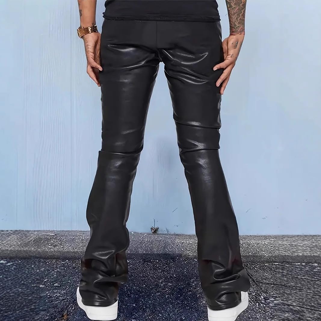 OTFTHPCW Men's PU Leather Riding Pants Slim Straight Leg Faux Leather Trousers for Fall Spring