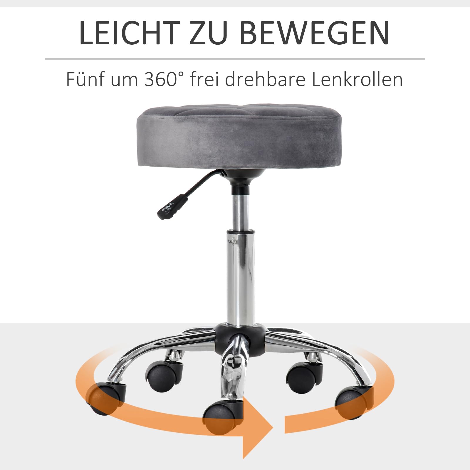 HOMCOM Salonstuhl mit Rädern Höhenverstellbar 35 x 35 x 49-61 cm Hellgrau