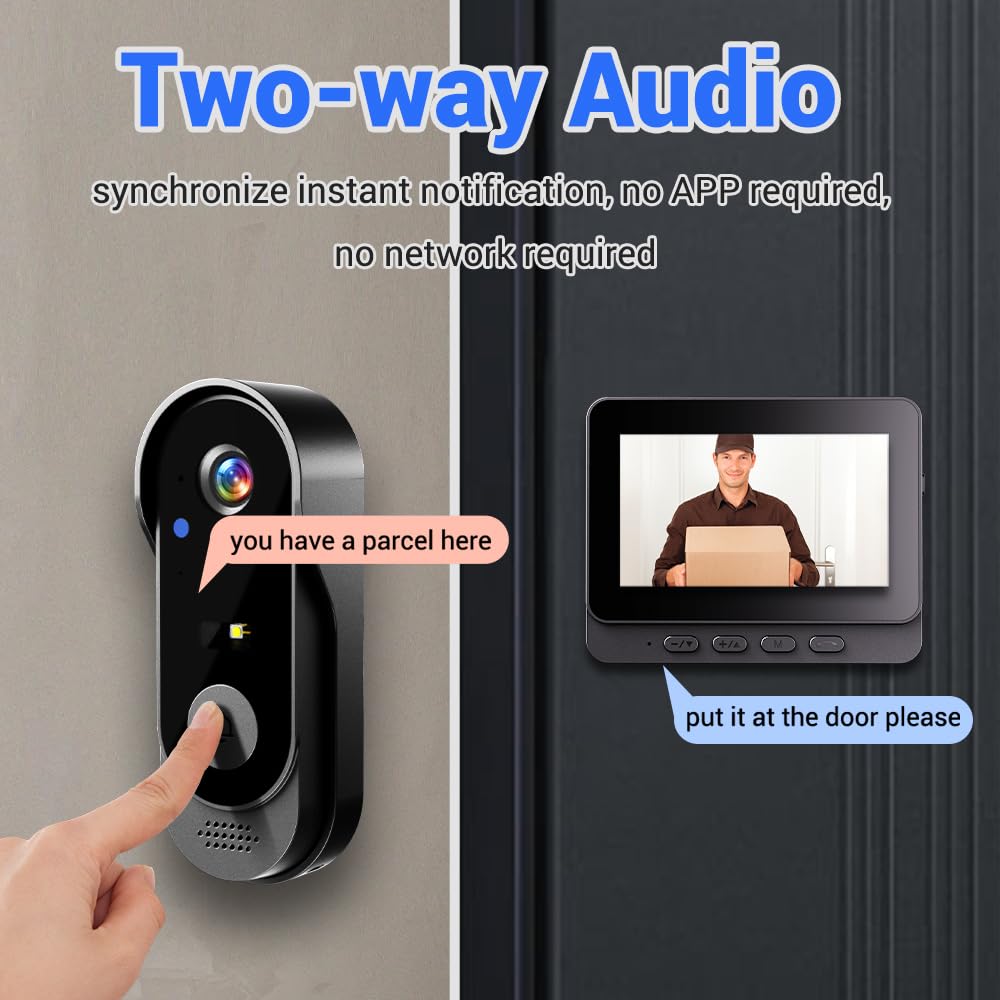 KEPEAK Caméra de sonnette vidéo sans fil avec moniteur, étanche IP66, grand écran de 4,3", vision 120°, batterie 1000 mAh, audio bidirectionnel, vision nocturne, aucune application/WLAN nécessaire