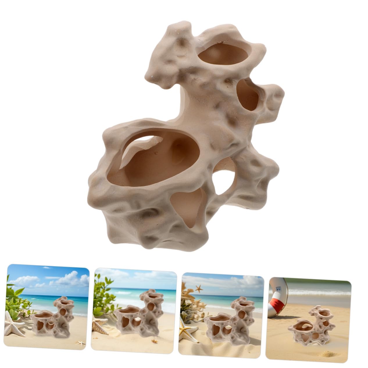 UPKOCH Grotte de Cachette D'aquarium en Céramique Beige 2pcs | Forme Roche Naturelle, pour Bassins D'eau Douce, Adaptée Betta et Crevettes