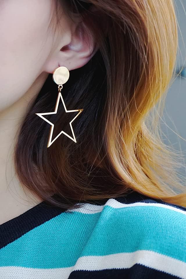 Blingsoul Star Earrings for Women - Elegant Silver and Gold Dangle Style Hollow Stars Rhinestone Bride Earring - Image 4